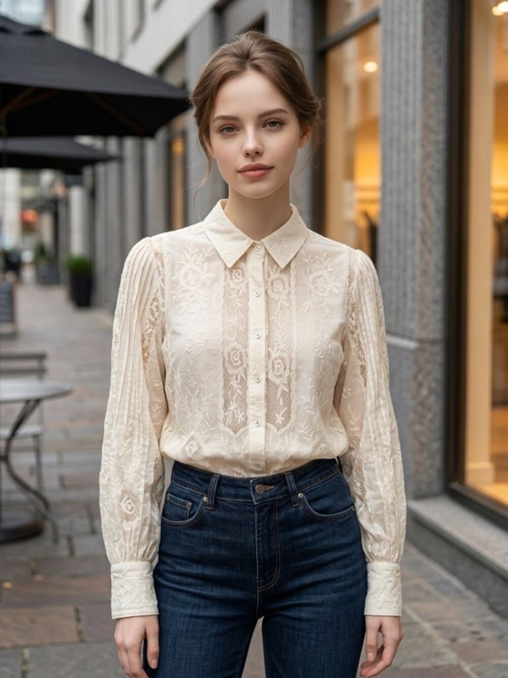 NWT Caroline Constas Ivory Embroidered Lace Blouse Top Size S